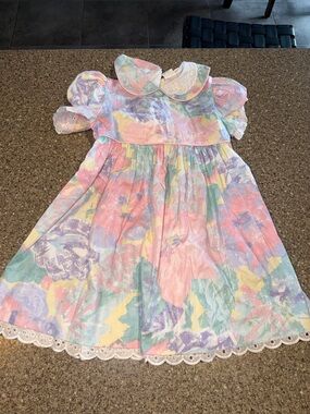 Vintage Bryan Pastel Floral Puff-Sleeve Kids Dress